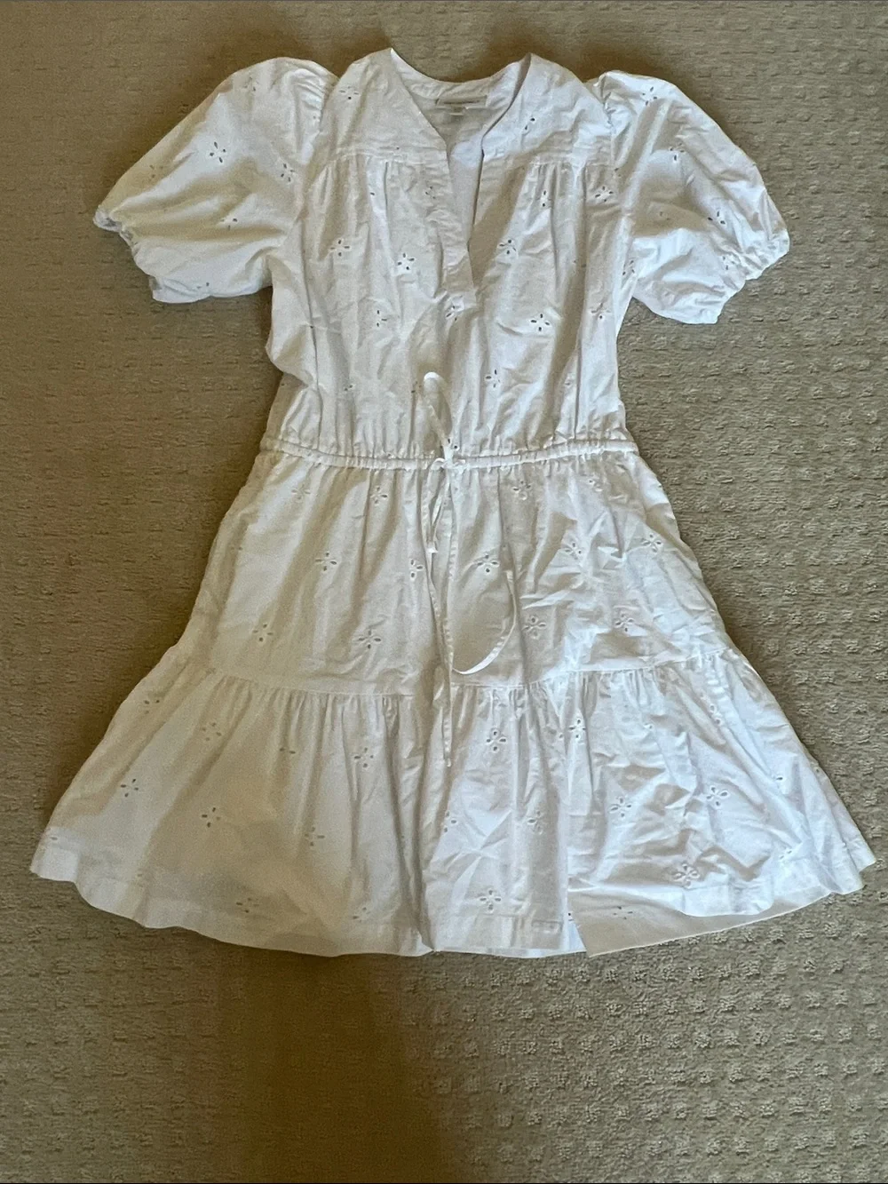White Eyelet Tiered Dress with Puff Sleeves